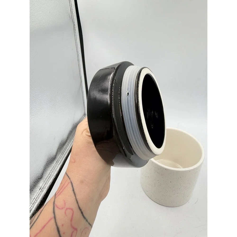 Stoneware Storage Canister Jar Black & Marble Ceramic Lid NWT